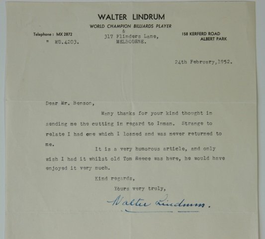 Walter LINDRUM. Australian Billiards World Champ - 2