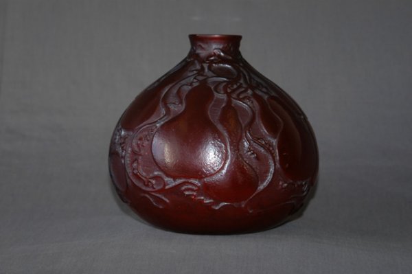 Rene Lalique Deep Red 'Courges' Vase. c.1914 - 2