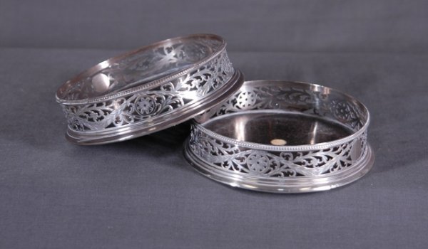 Pair Victorian Silver Wine Bottle Coasters. Attra