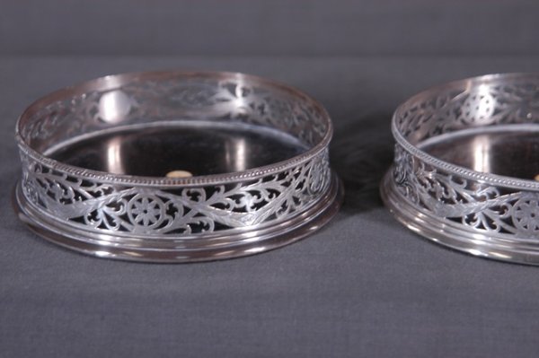 Pair Victorian Silver Wine Bottle Coasters. Attra - 3