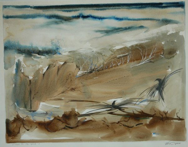 VOIGT, David (b.1944). 'Crows on the Wind I,' 198: VOIGT, David (b.1944). 'Crows on the Wind I,' 1988. Mixed Media on Paper 49x64cm