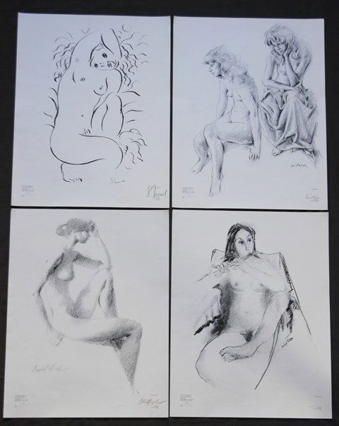 Folio 4 Artist's Editions. 4 Various Nude Studies: Folio 4 Artist's Editions. 4 Various Nude Studies. Garry SHEAD, Charles BILLICH, Clifton PUGH (unsigned) & Louis KAHAN. Issued 1981 by Artwork Productions. Ltd Ed Prints 159/950 55.5x43.5cm