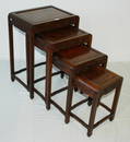 61: Early Set 4 Chinese Elm Nesting Tables.  Carved blo