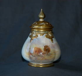 398: H STINTON Royal Worcester Lidded Pot Pourri Jar.  