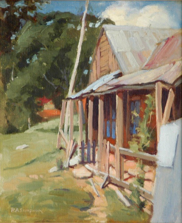 SIMPSON, Richard A 'Old Post Office, Hill End.' Oil: SIMPSON, Richard A 'Old Post Office, Hill End.' Oil on Board 29x24cm
