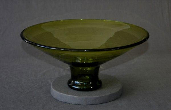 Holmegaard Per LUTKEN Green Glass Footed Bowl.: Holmegaard Per LUTKEN Green Glass Footed Bowl. H 14cm & Dia 30.5cm