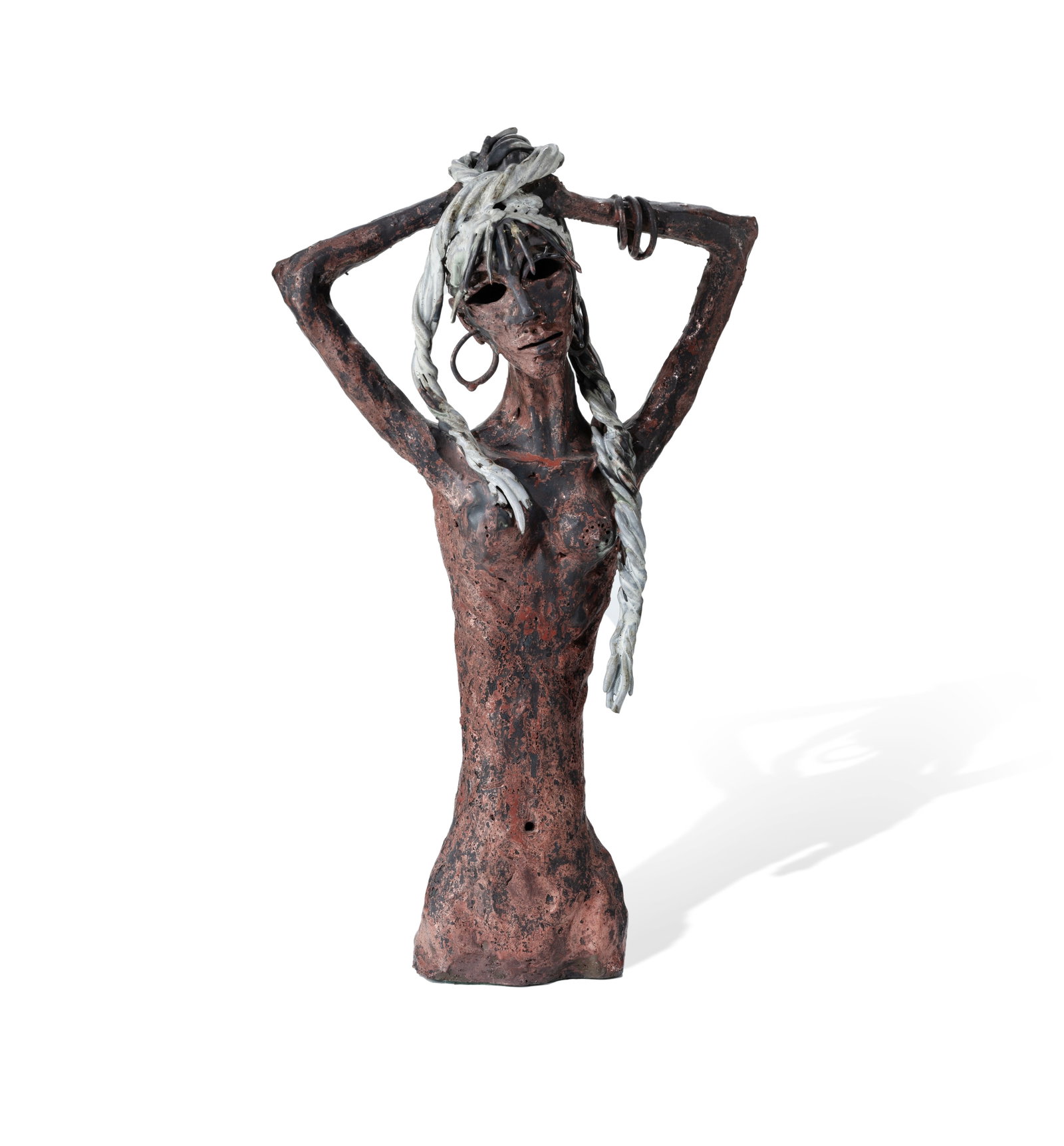 IRVINE, Greg (b.1947) Lady Tying Up Her Hair. No signature apparent. Terracotta Sculpture (H55cm): IRVINE, Greg (b.1947)Lady Tying Up Her Hair.No signature apparent.Terracotta Sculpture (H55cm)