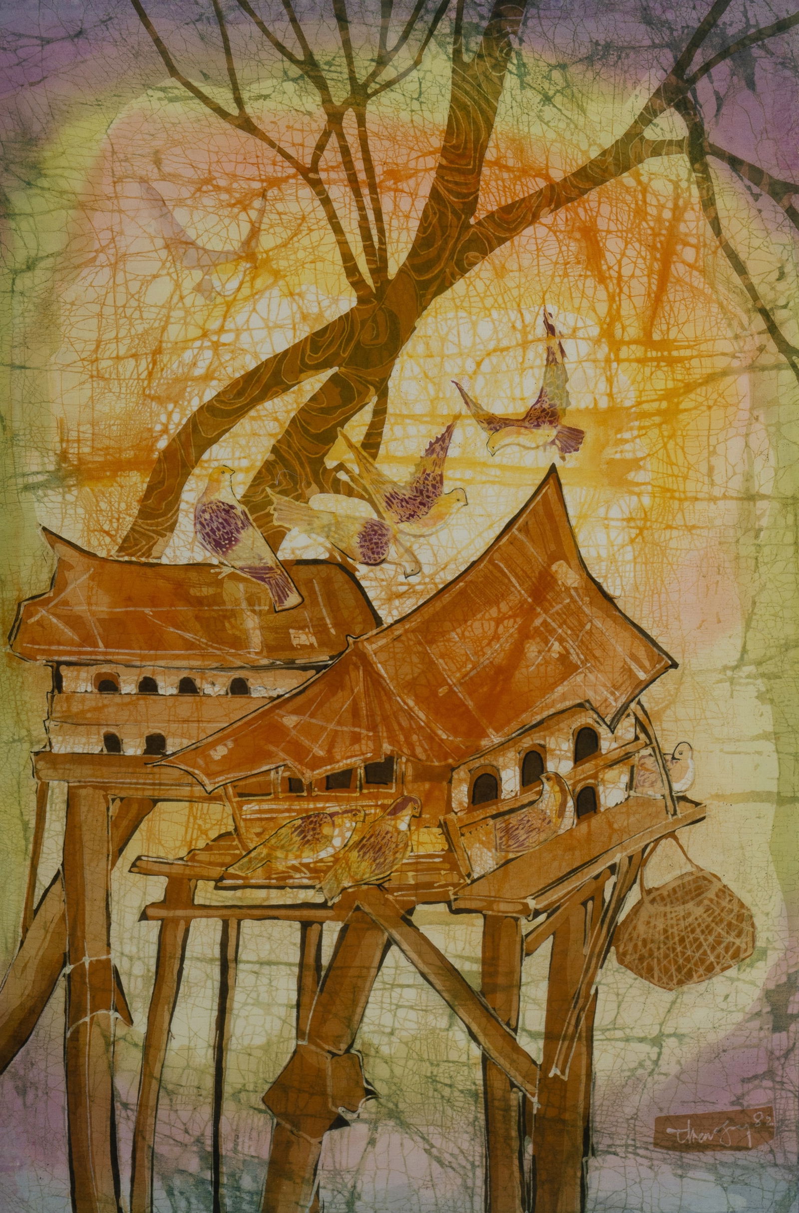 TAN Thean Song (Malaysian b.1946), Birdhouses, 1982., Batik, 72.5x47cm (1 of 2)