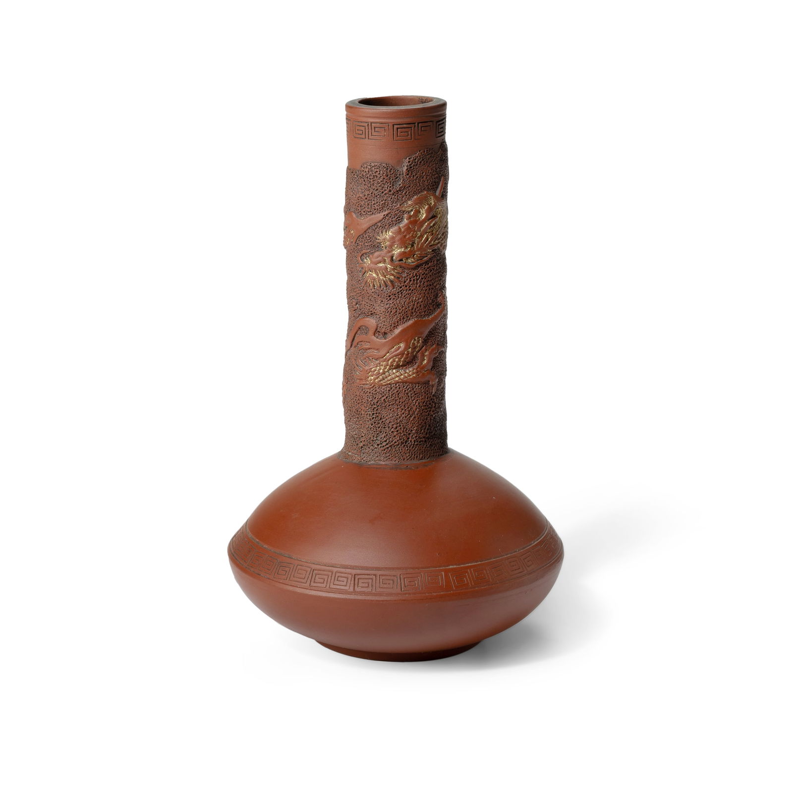 Japanese Tokoname 'Dragon' Bottle Vase. Gilt decorated dragon to neck. Impressed signature seal to (1 of 4)