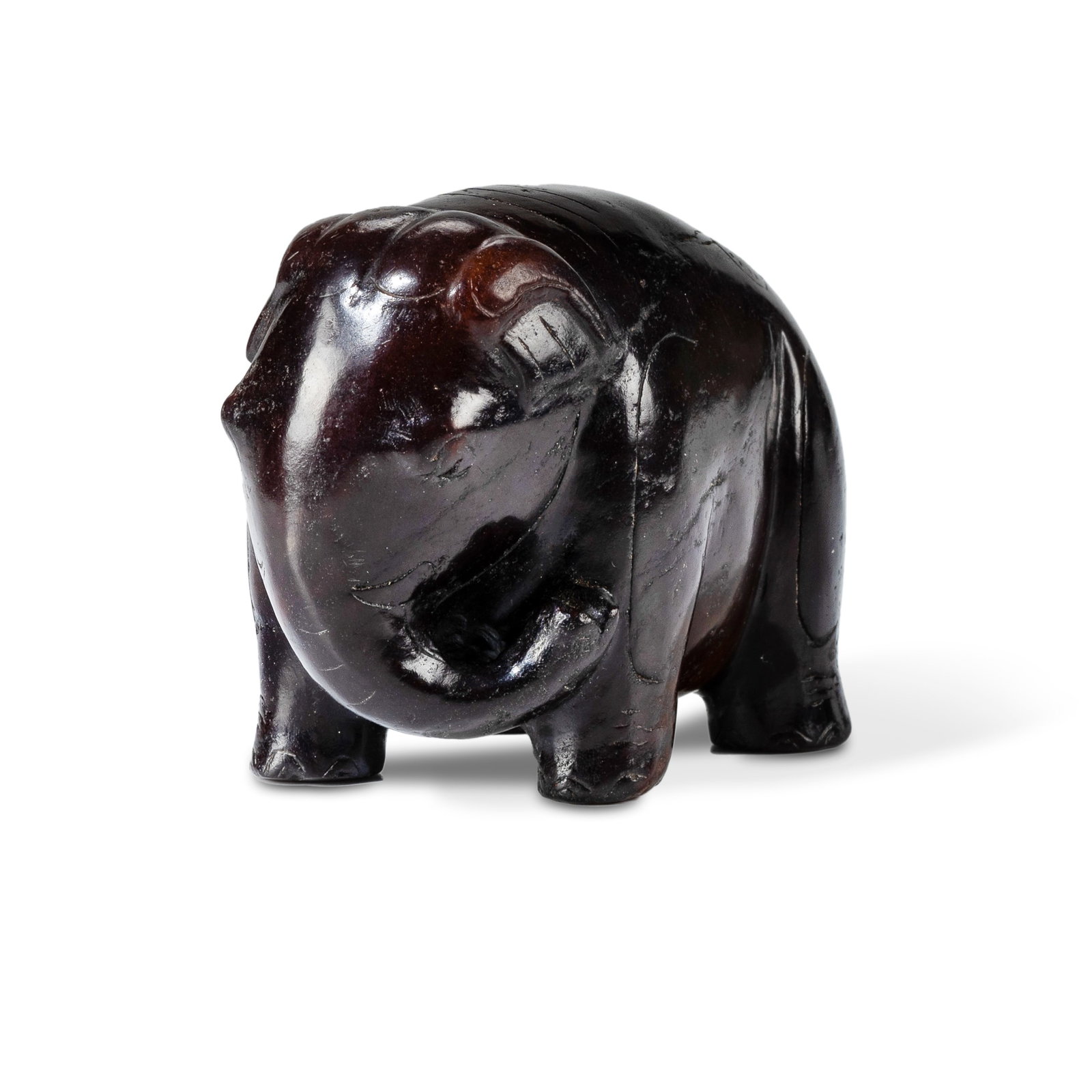 Chinese Hardstone Carving of an Elephant. In a dark russet stone. (H6cm L8cm) (1 of 2)