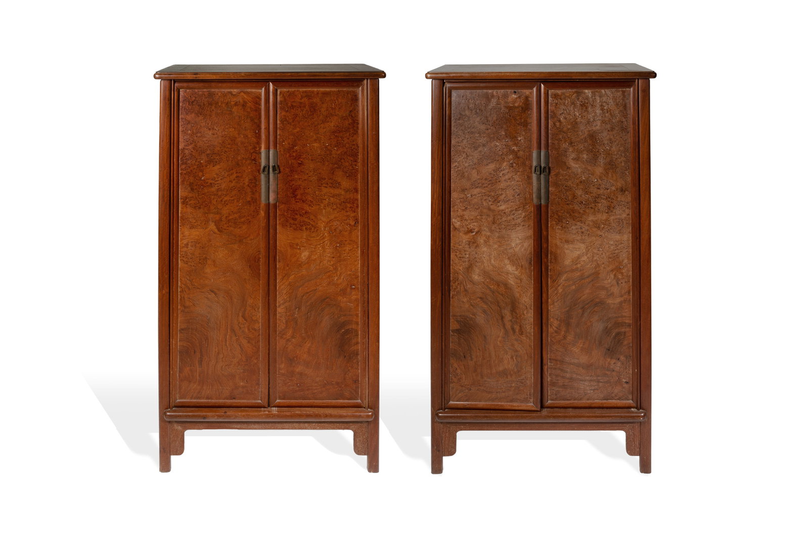 Pr Chinese Ming-style Burlwood Inset Rosewood Tapered Cabinets (Yuanjiaogui), Mid 20th C. (W75cm (1 of 5)