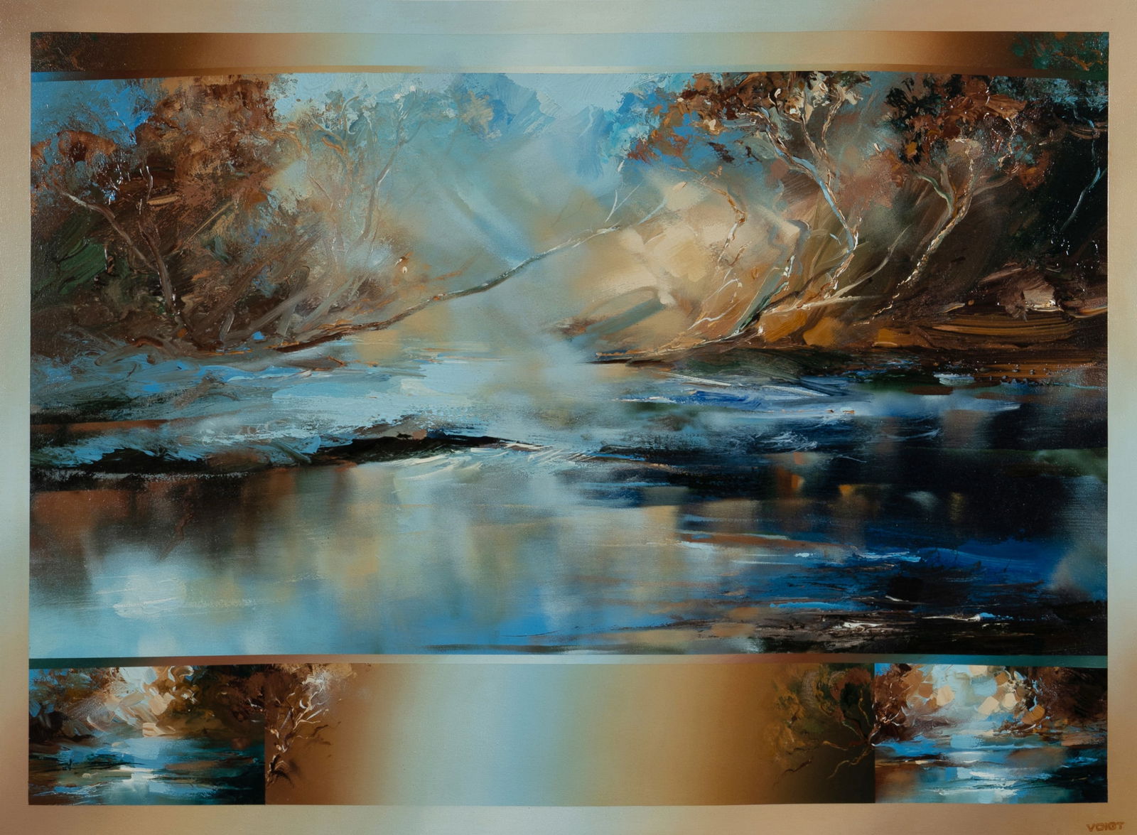 VOIGT David (b.1944), 'Memories of a Southern River,' 1991., Acrylic on Canvas, 91x121cm: VOIGT, David (b.1944)'Memories of a Southern River,' 1991.Ex. Kenthurst Galleries, NSW (certificate of authenticity and additional artist information included).Acrylic on Canvas91x121cm