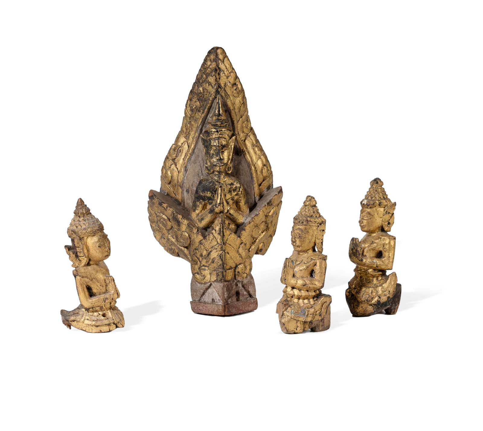 4 Various Thai Carved Giltwood Thepphanom Figures. 19th C. Some losses. H31cm (tallest)  PROVENANCE: (1 of 1)