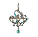 15ct Yellow Gold Victorian/Edwardian Brooch Pendant. Diamond & turquoise set interchangeable brooch