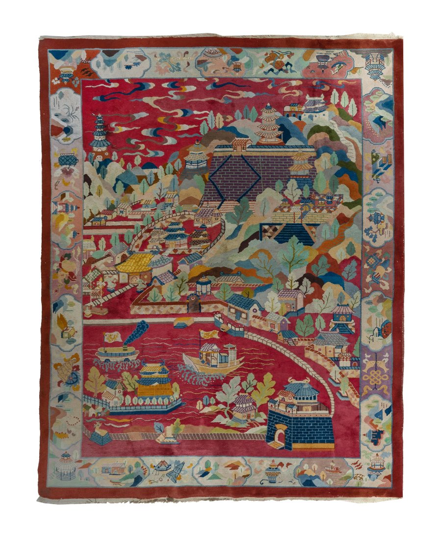 Good Chinese Art Deco Wool Pile Area Rug c.1930s. (1 of 3)