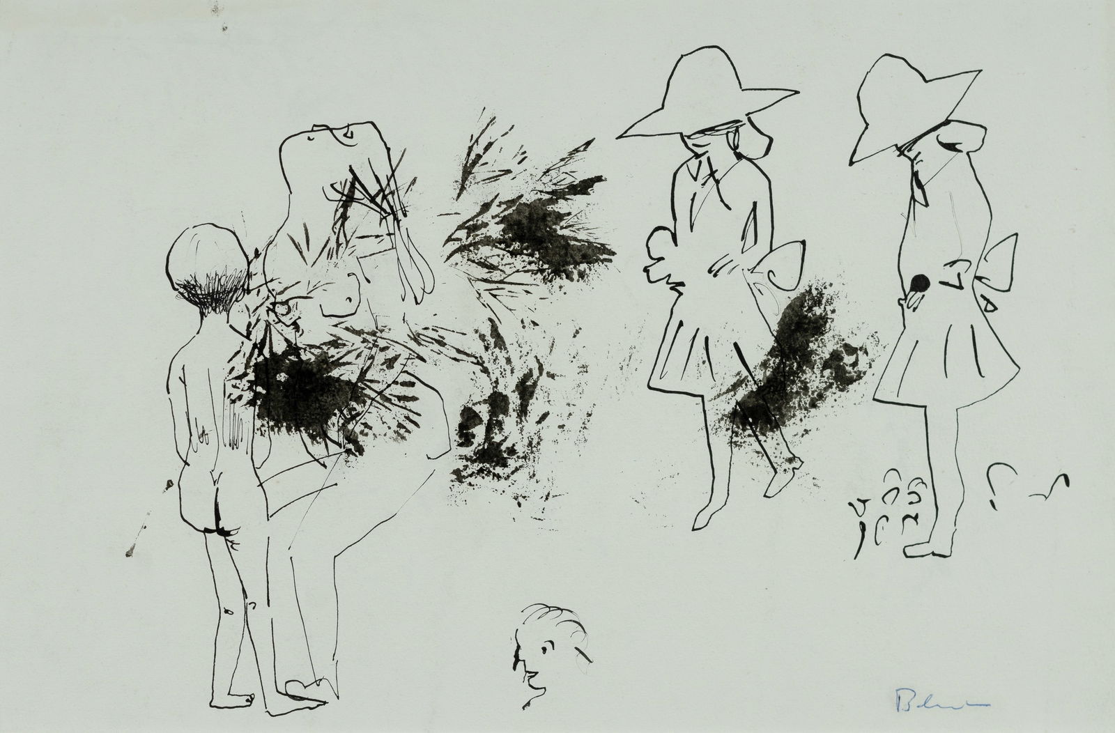 BLACKMAN Charles (1928-2018), Sketches including Schoolgirls, Pen & Ink, 26.5x40.5cm (sight) (1 of 2)