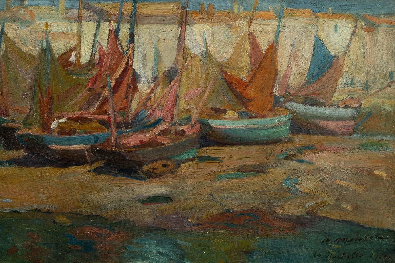 European School Signed , 'La Rochelle,' 1908., Oil on Canvas, 26x39cm (1 of 4)