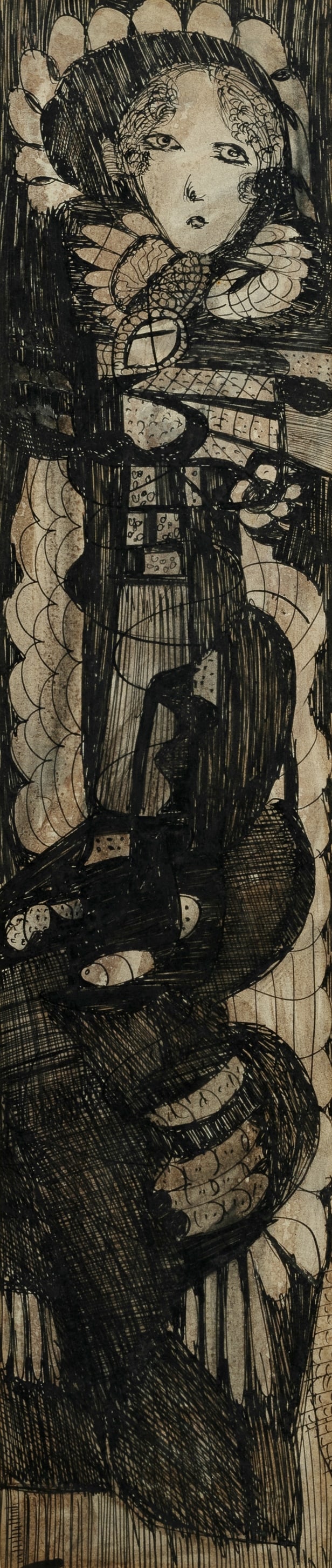 GILL Madge (British 1882-1961), Slender Figure, Pencil & Ink, 50x11cm (1 of 3)