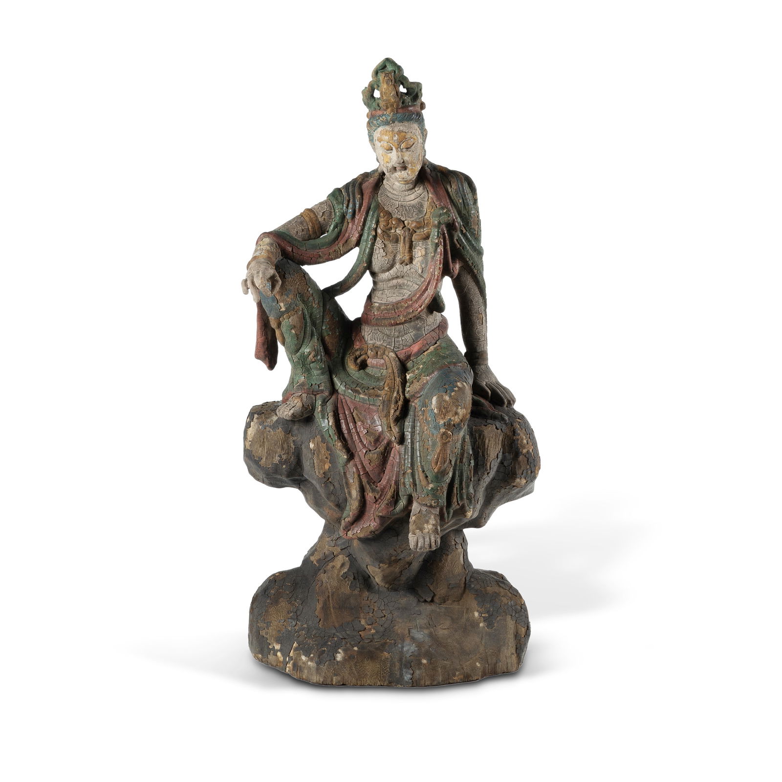 Qing Dynasty Polychrome Painted Wood Figure of Avalokitesvara (Guanyin) (1 of 4)
