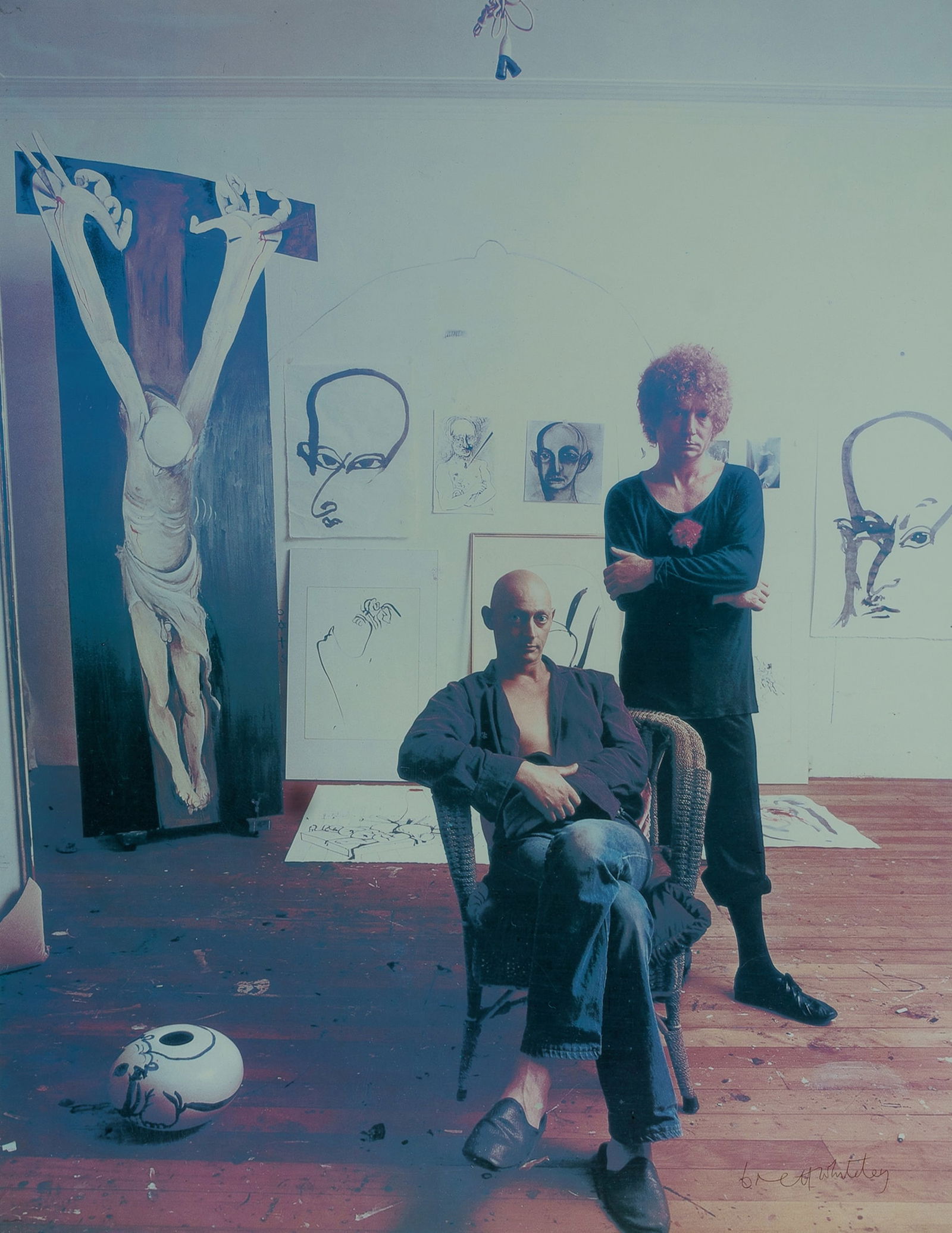 Signed Exhibition Poster Offset Lithograph: Signed Exhibition Poster From Brett Whiteley 'Portraits, Crucifixions, (A Paddock at) Oberon, Joel Elenberg, Patrick White,' David Reid Gallery, 12 Mary Place, Sydney, 17th April - 26th May 1980. Hand