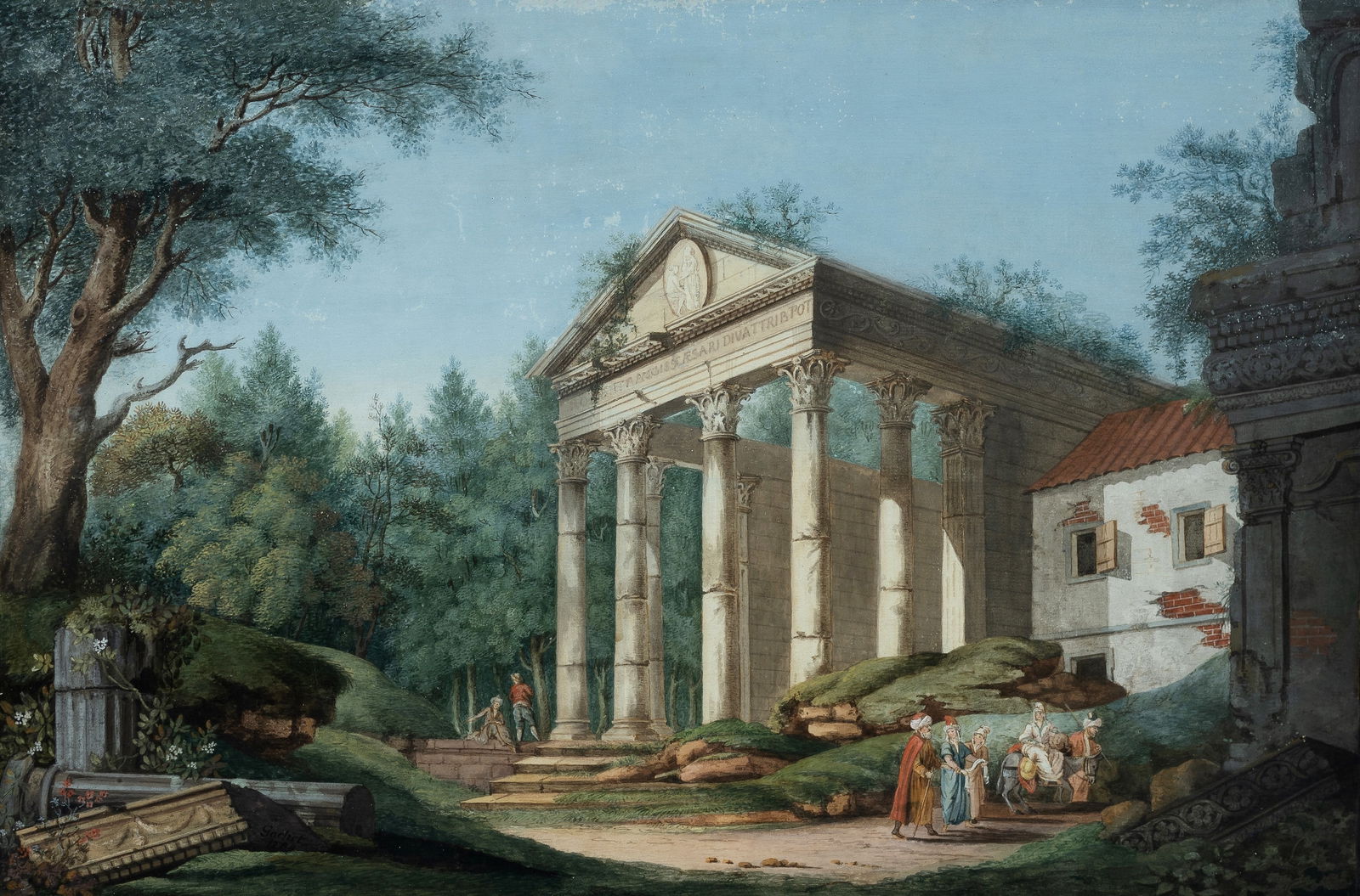 GACHET Niclaus (Swiss), Temple of Pola, Istria, Italy, 1784., W/Clr & Gouache, 35.5x53cm (1 of 3)