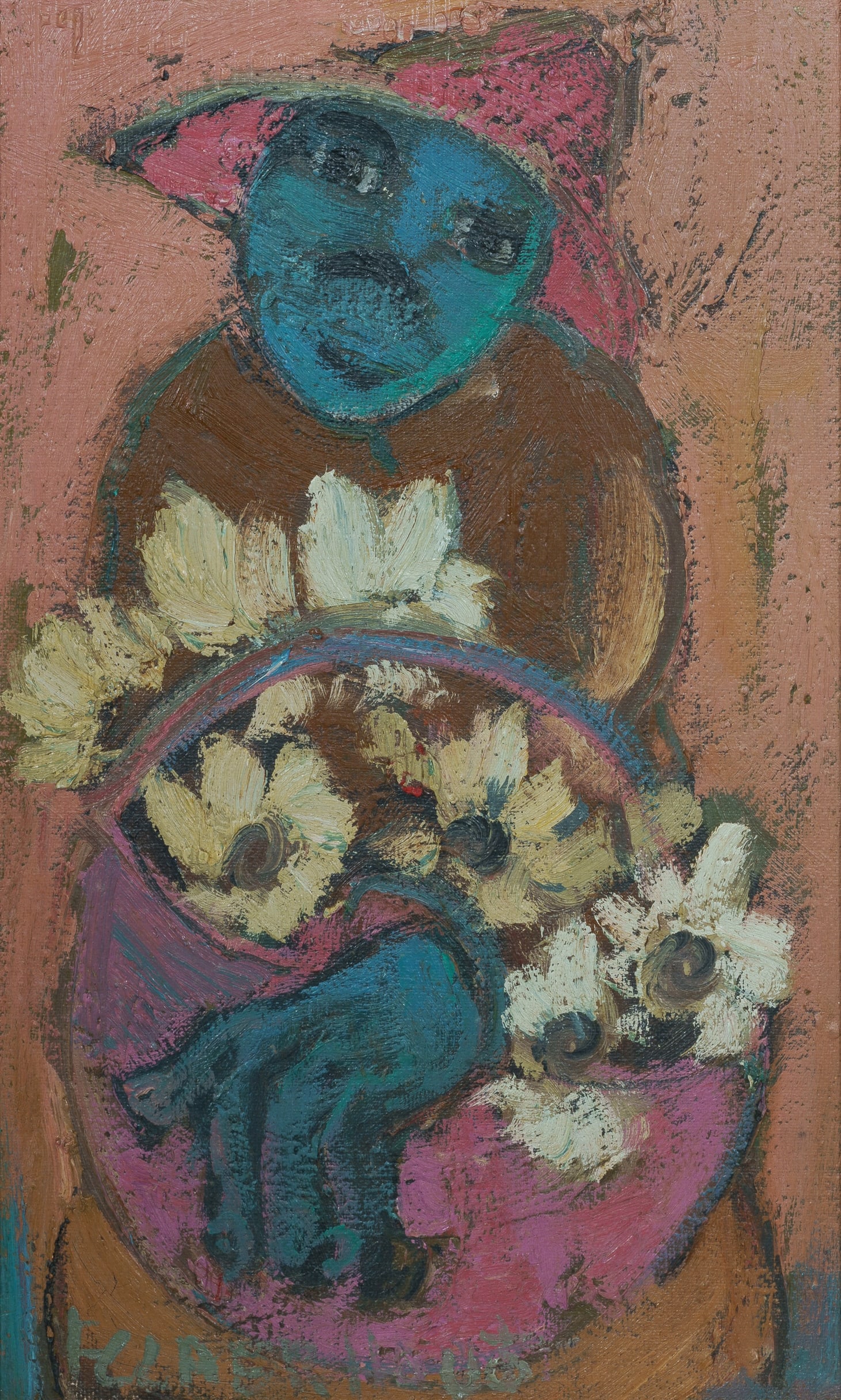 CLAERHOUT Frans (South African 1919-2006), 'Woman with Basket of Flowers', Oil on Canvas on Board, (1 of 3)