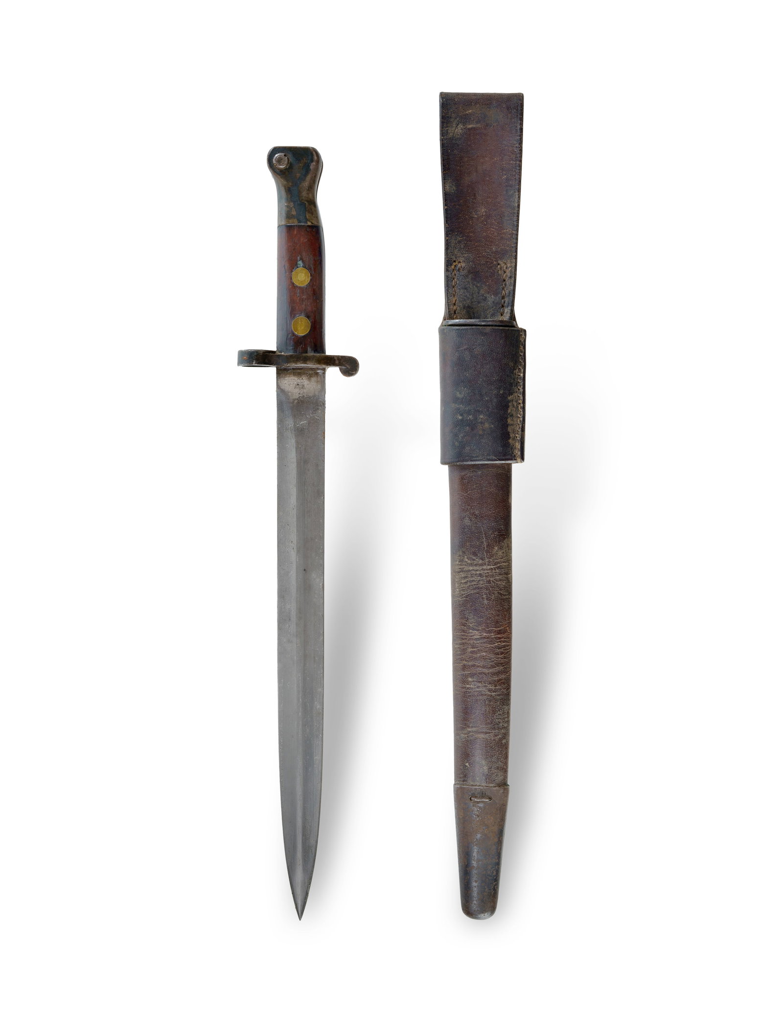 British M1888 Lee-Metford Bayonet: British M1888 Lee-Metford Bayonet With frog and scabbard. Blade marked 'V.R. 98' and 'EDF' for Royal Small Arms Factory, Enfield. (L42.5cm)