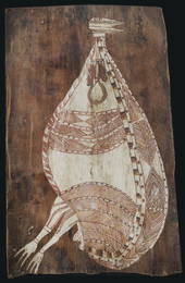 YIRAWALA (1903-1976), Bush Turkey, c.1959., Natural Earth Pigments on Eucalyptus Bark, 84x53cm