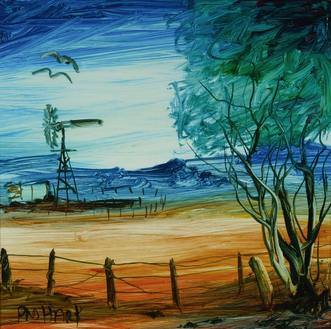 HART Pro (1928-2006), Landscape with Windmill, Oil on Board, 19x19cm: HART, Pro (1928-2006) Landscape with Windmill Signed lower left. Oil on Board 19x19cm