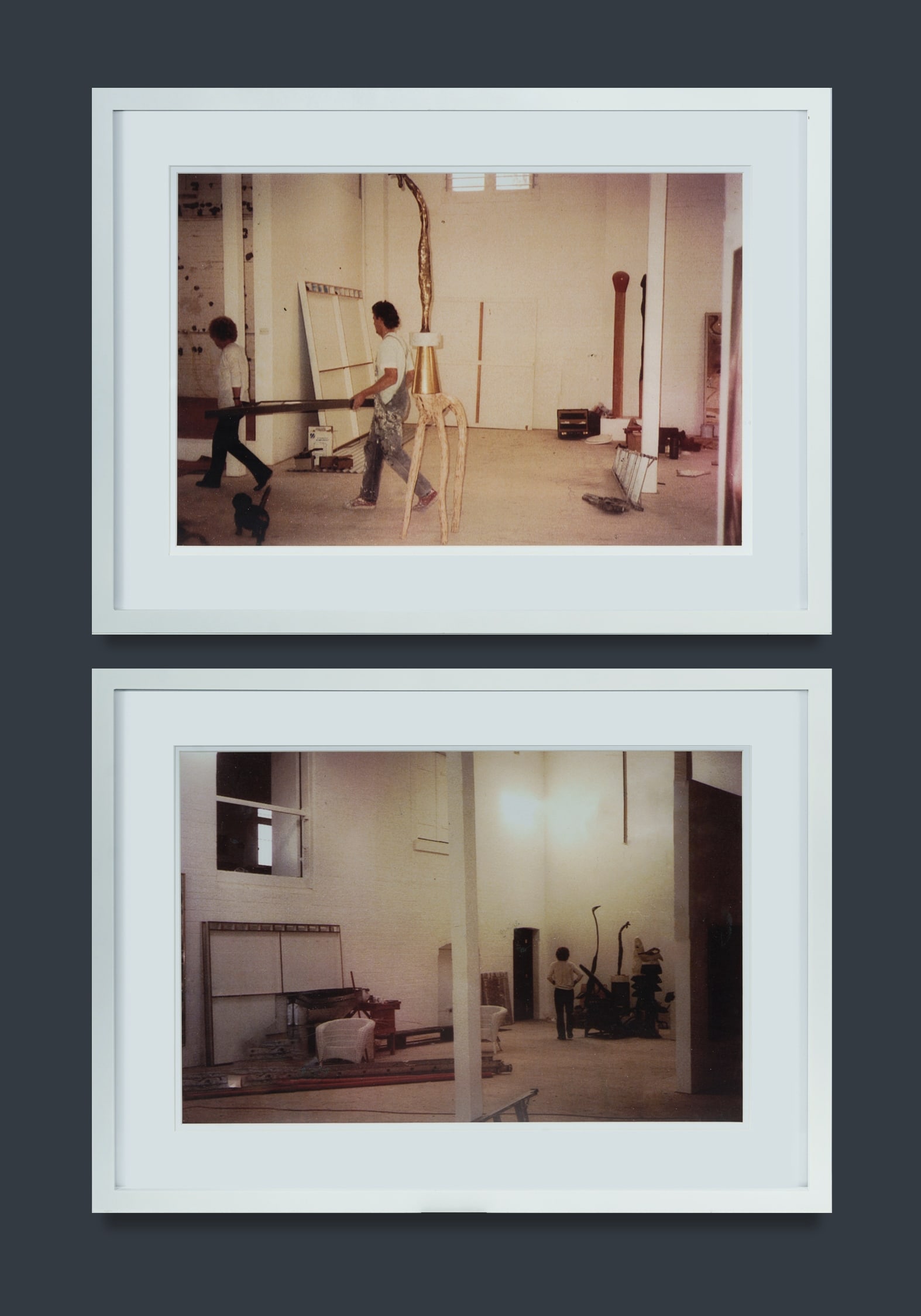 Brett Whiteley Photographs (2): Brett Whiteley Photographs (2) Two documentation photographs of Brett Whiteley in his Raper Street studio in 1985, taken by his friend and builder Phillip Parslow, who was working on studio renovation