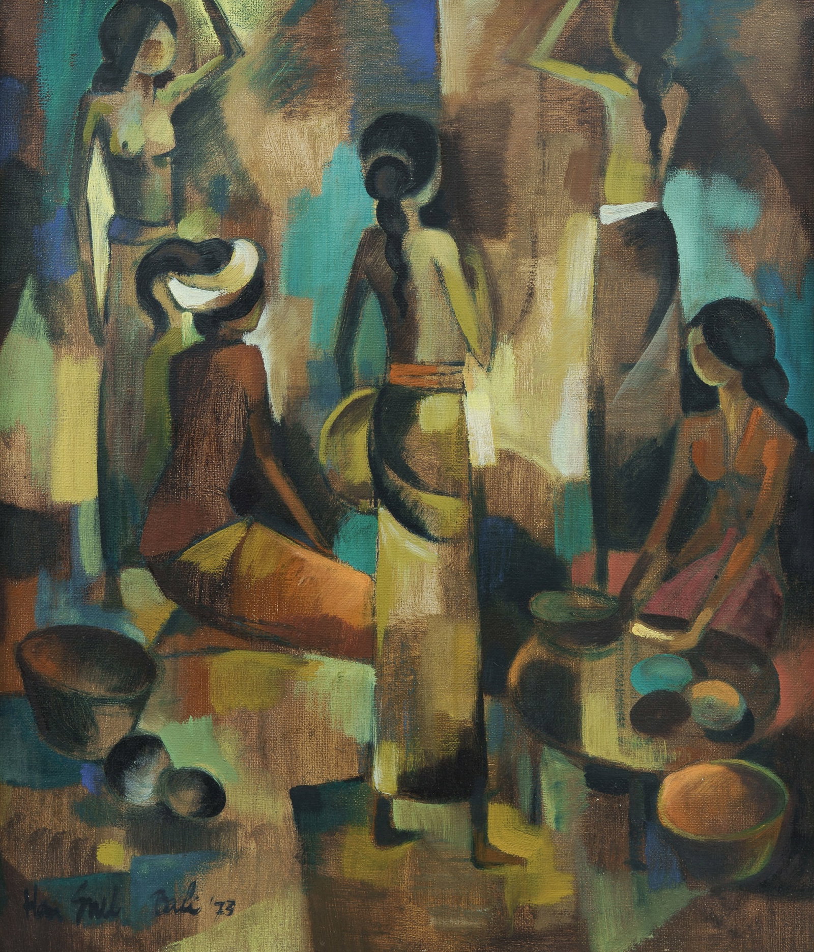 SNEL Han (Dutch 1925-1998), 'Bali,' 1973., Oil on Canvas, 59x49cm: SNEL, Han (Dutch 1925-1998) 'Bali,' 1973. Signed and dated lower left. Oil on Canvas 59x49cm
