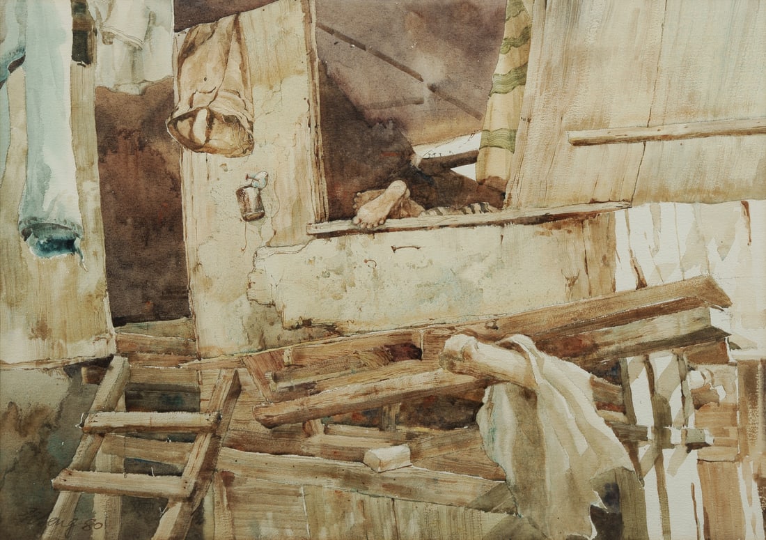 ONG Kim Seng (Singapore b.1945), Afternoon Rest, Old Singapore, 1980., W/Clr, 51.5x71.5cm (1 of 3)