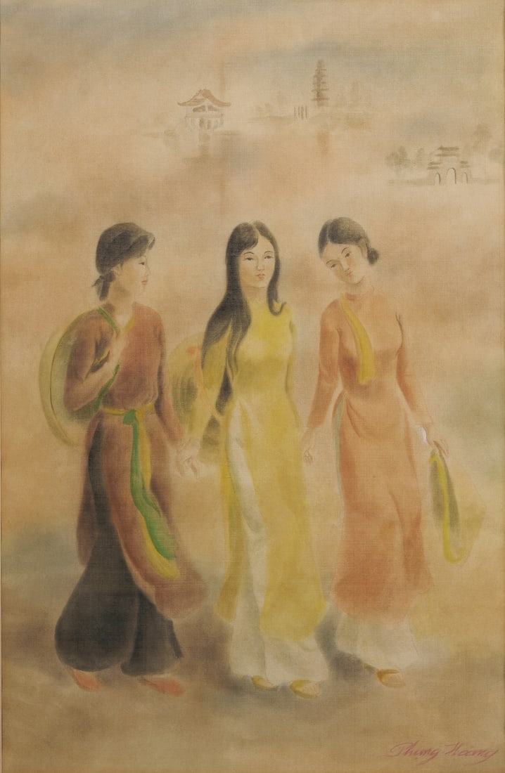 PHUNG HOANG (Vietnamese School), Three Graces, W/Clr on Silk, 57.5x37.5cm (1 of 2)