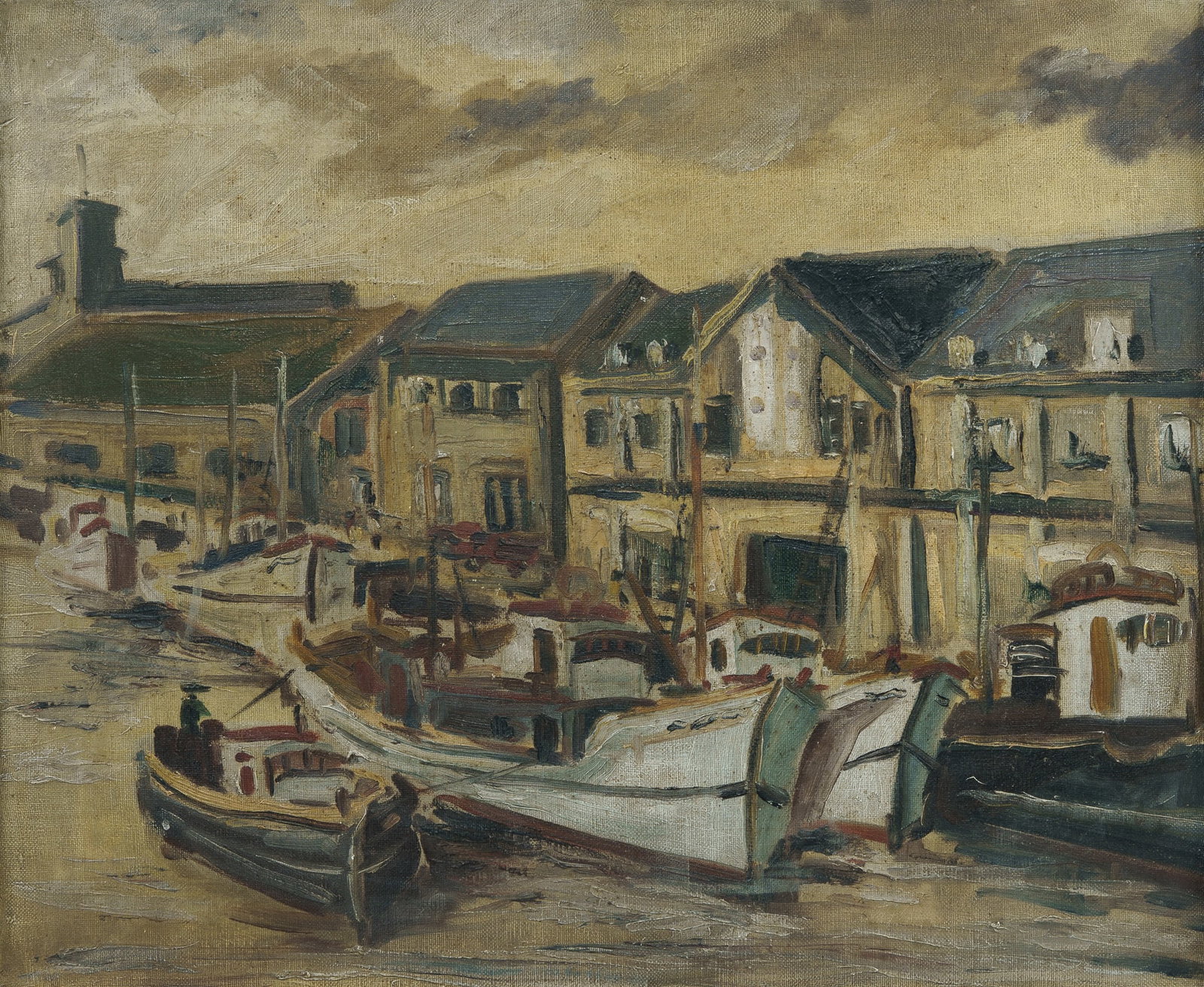 Japanese School , 'Kure Taisho-maki Market,' Mid 20th Century., Oil on Canvas, 37x44cm (1 of 3)