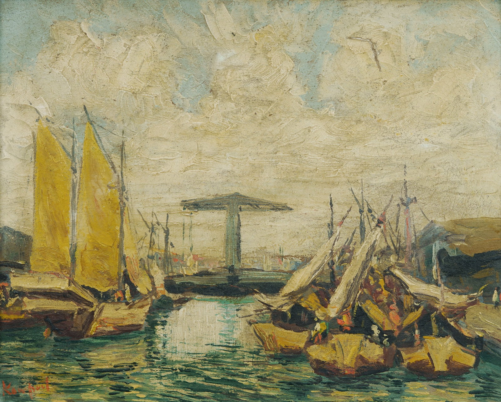 KOEMPOEL Sujatno (Indonesian 1912-1987), Boats in the Harbour, Oil on Canvas, 30x38cm (1 of 3)