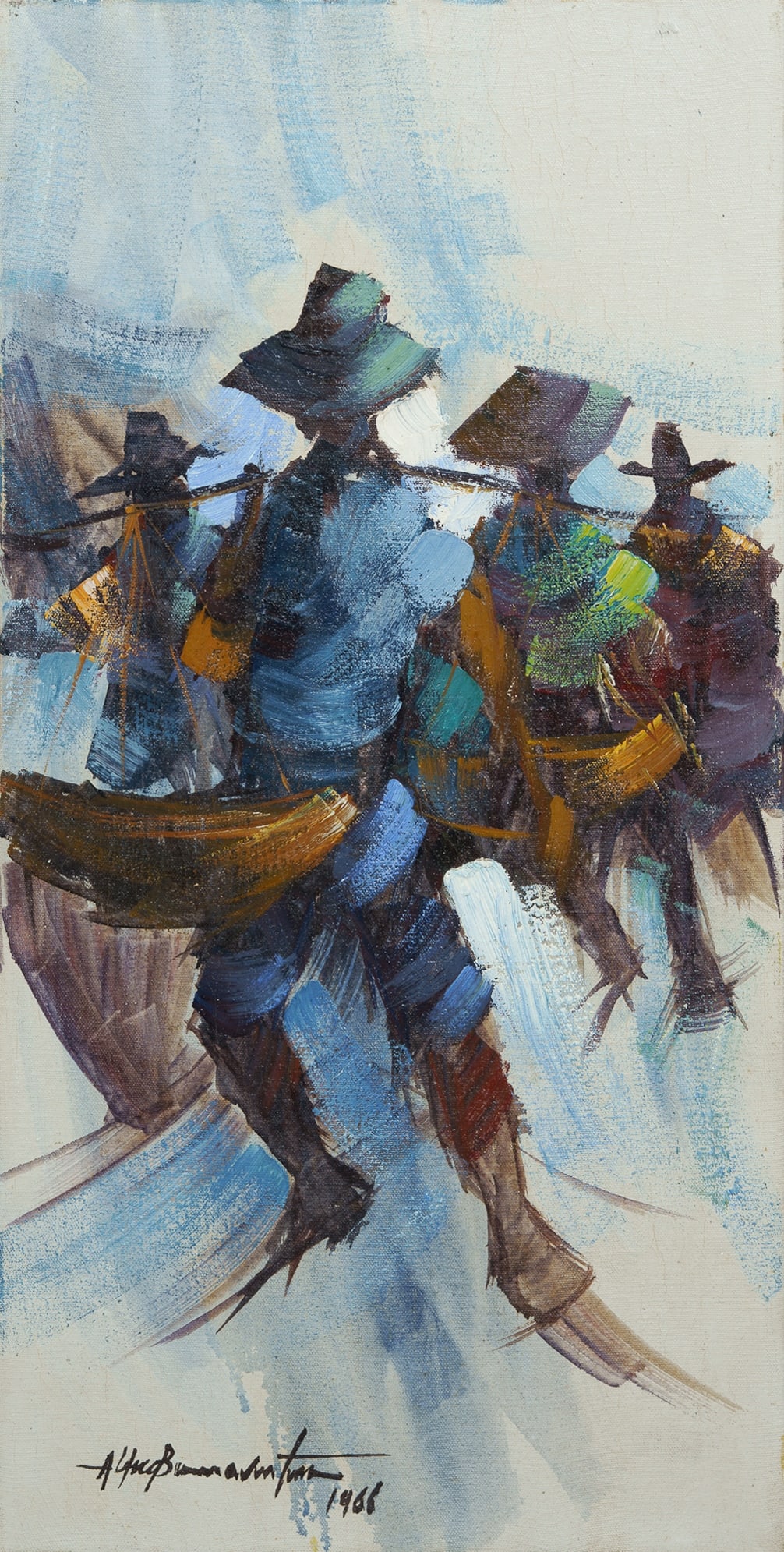 BUENAVENTURA Alfredo (Philippines 1942-1982), Street Vendors, 1968., Oil on Canvas, 61x30.5cm (1 of 2)