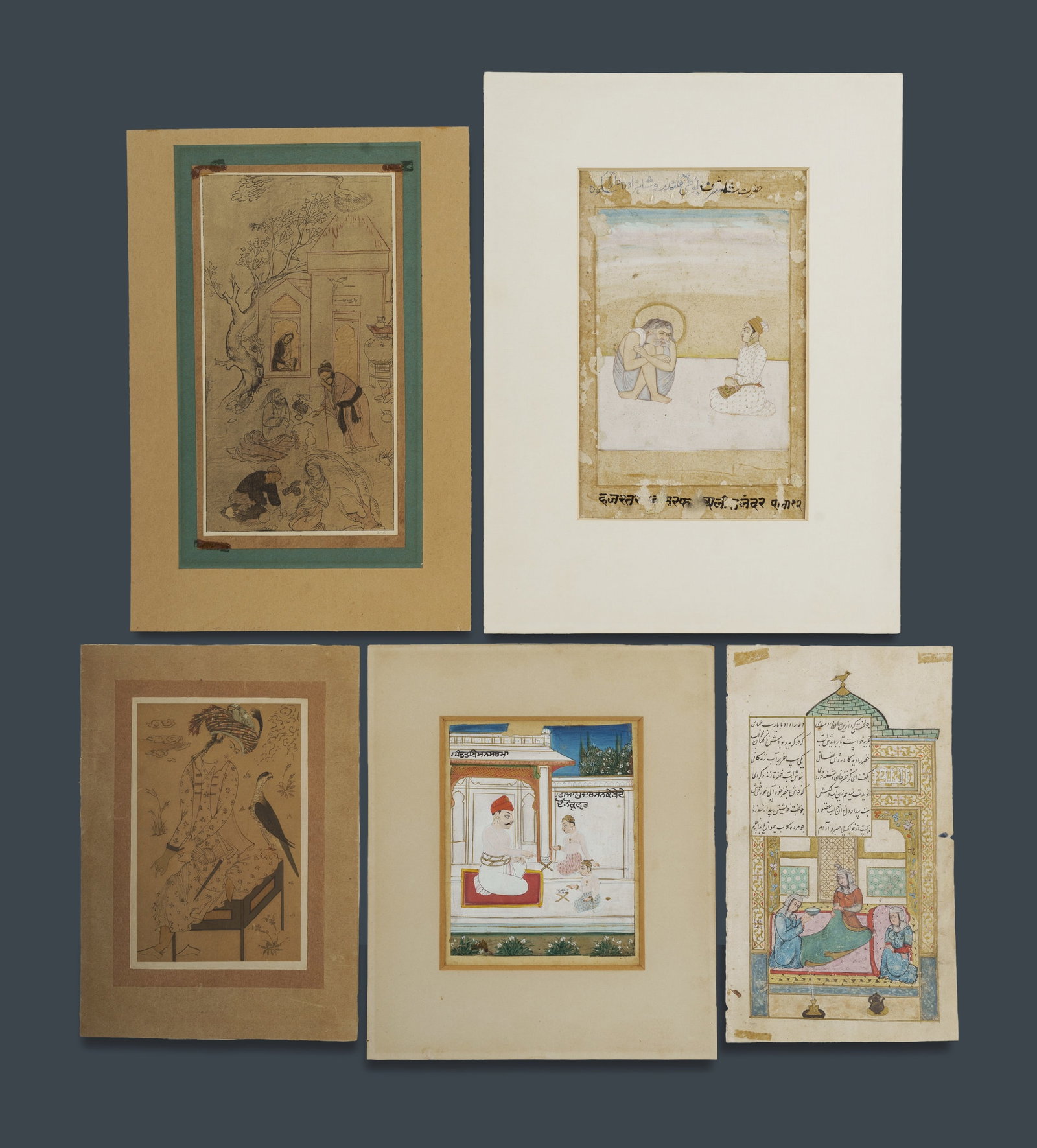 Five Various Persian and Indian Miniatures: Five Various Persian and Indian Miniatures In pen, ink, gilt, and gouache. 19x12.5cm (largest)
