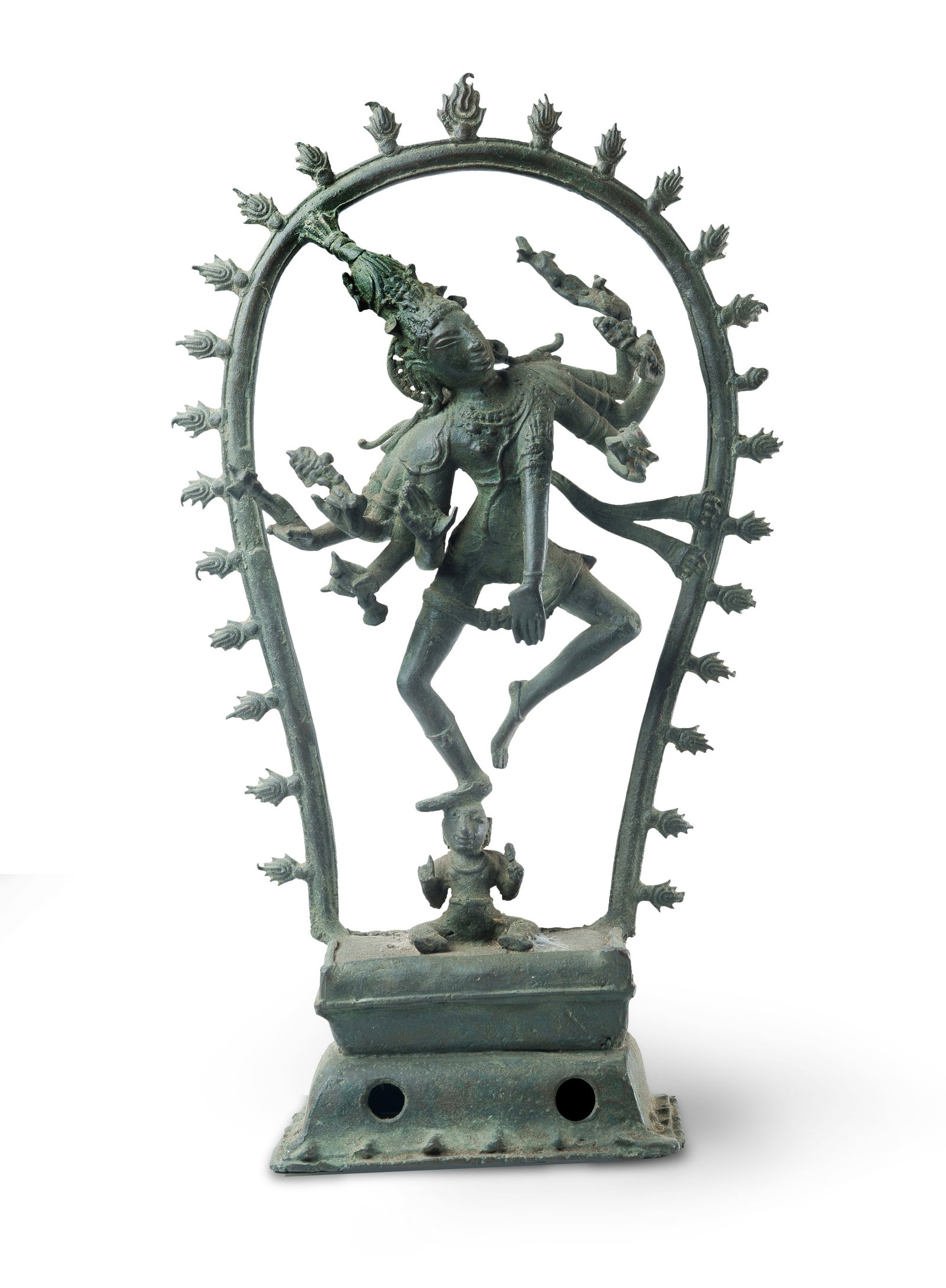 18th/19th C Bronze Figure of Shiva Nataraja (Lord of the Dance): 18th/19th C Bronze Figure of Shiva Nataraja (Lord of the Dance) Dancing within an arch of flames (Prabha Mandala) and trampling the demon Apasmara (H39cm)