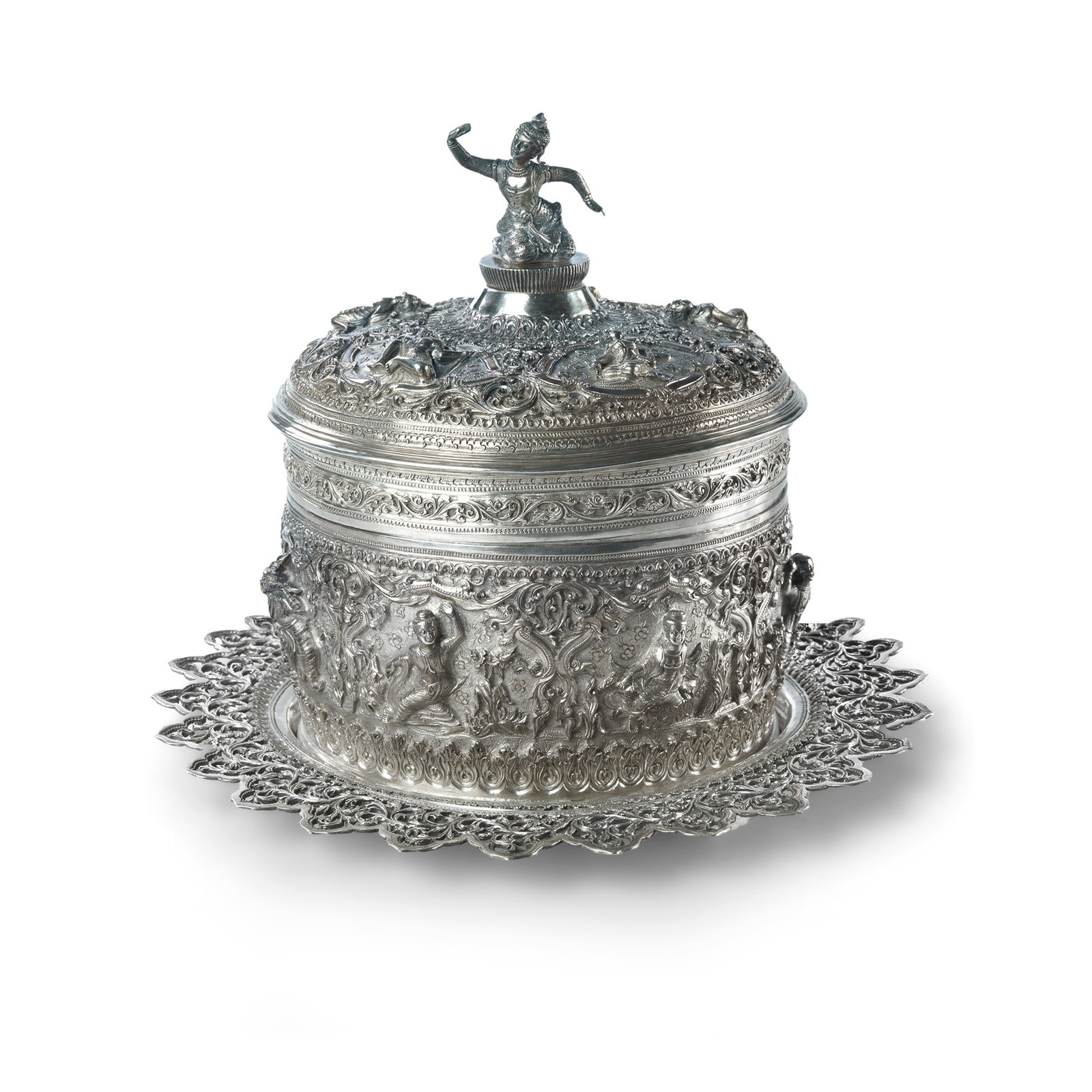 Exceptional Burmese Silver Thabeik Covered Bowl (1 of 5)