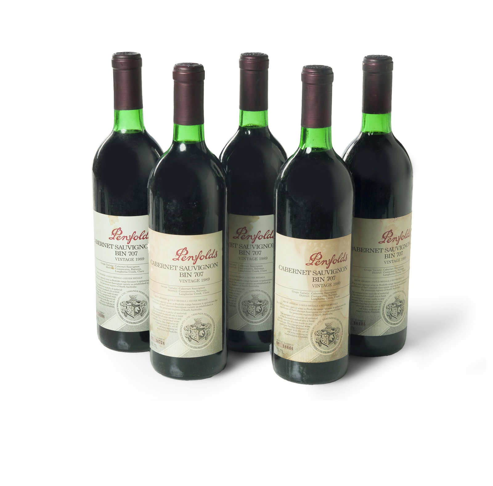 Five Bottles of Penfolds Cabernet Sauvignon Bin 707 1989 (1 of 2)