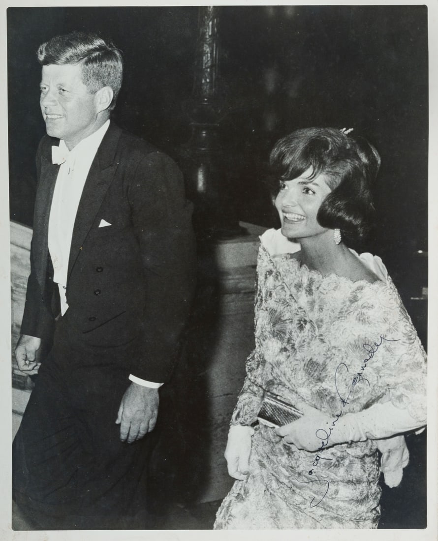 President John F. Kennedy and Jacqueline Kennedy: President John F. Kennedy and Jacqueline Kennedy Black & white photograph, signed by the First Lady, Paris, June 1st 1961. (25x20cm)