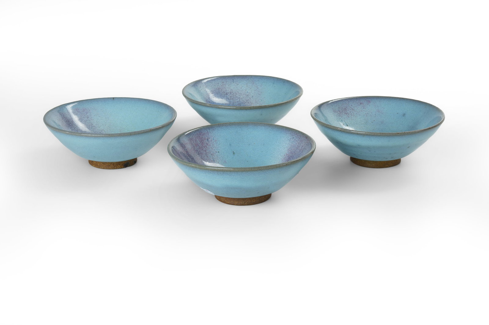 SHIGA Shigeo (1928-2011) (4), Set of 4 Matching Purple Splashed Jun Glazed Bowls, ,: SHIGA, Shigeo (1928-2011) (4) Set of 4 Matching Purple Splashed Jun Glazed Bowls With studio stamp to base. H5.5cm Dia.14.5cm (each)