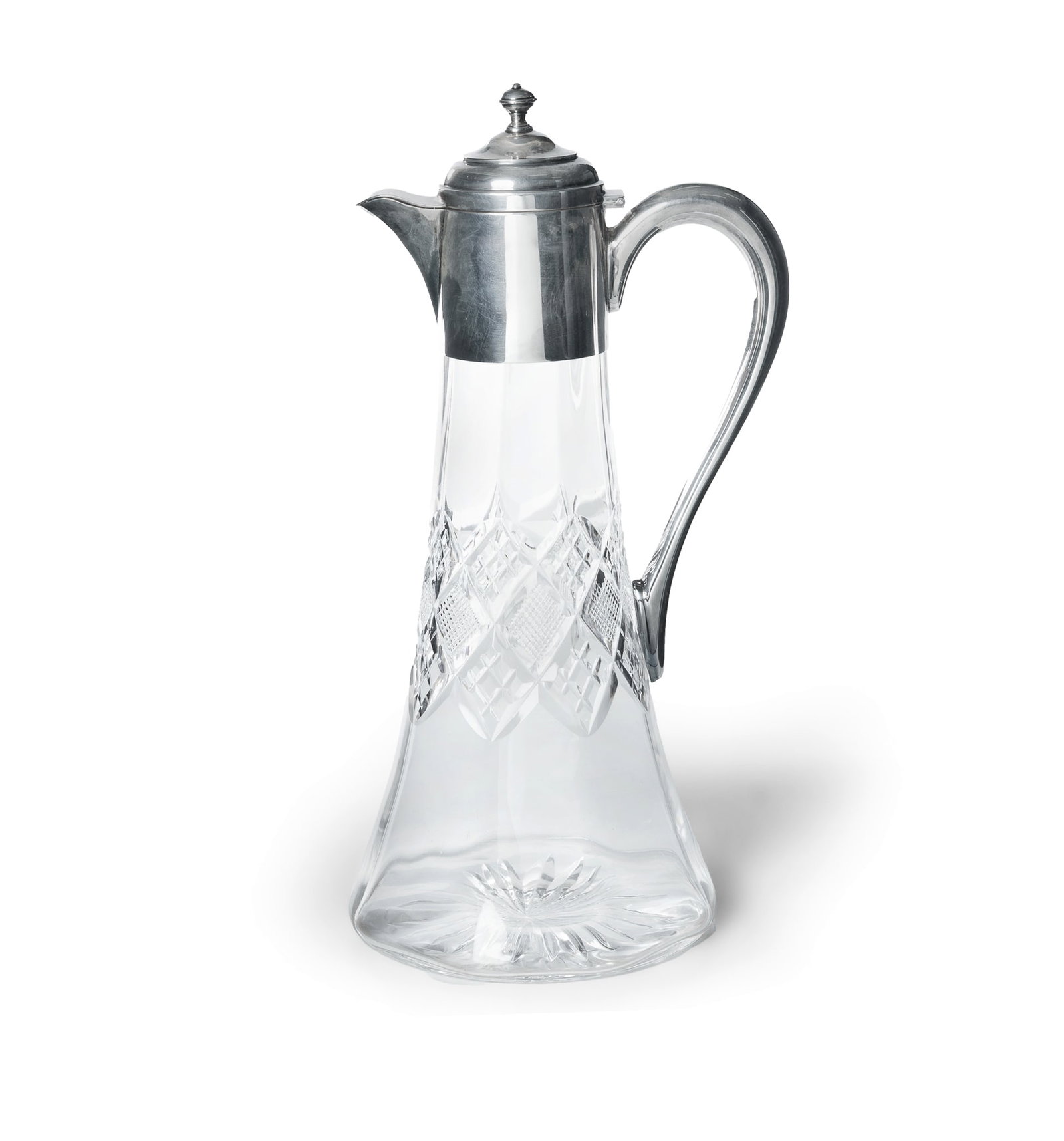 George V Silver Mounted Crystal Claret Jug: George V Silver Mounted Crystal Claret Jug Hallmarked Sheffield 1910, James Dixon & Son. (H31cm)