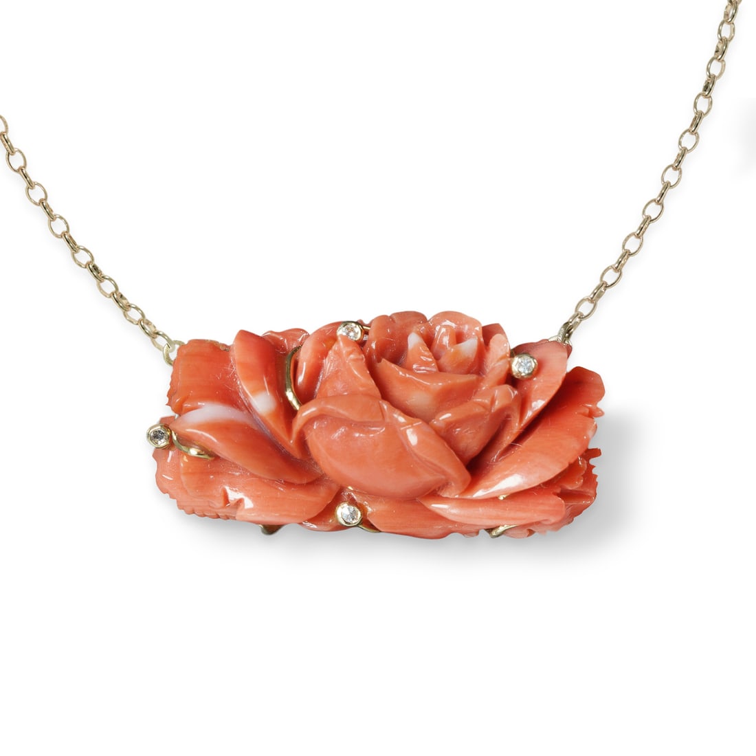 18ct Yellow Gold Coral & Diamond Necklace (1 of 3)