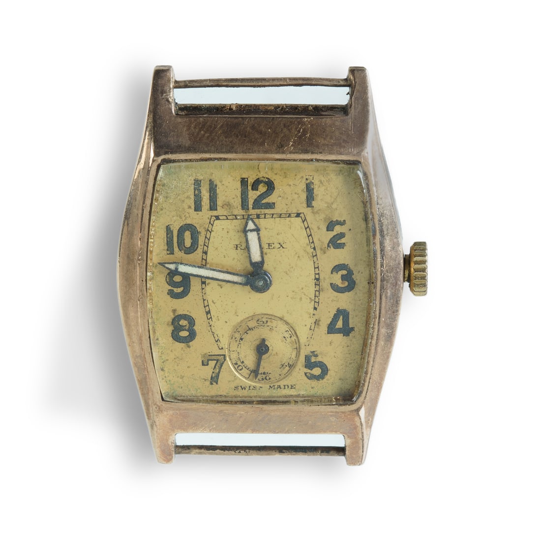 Gents 9ct Rolex Prima Wristwatch: Gents 9ct Rolex Prima Wristwatch 9ct Rolex case, with dial losses at the 2 and 5 o'clock positions The watch was running when tested overnight. Case #60465. Combined weight of case and clasp approx. 7