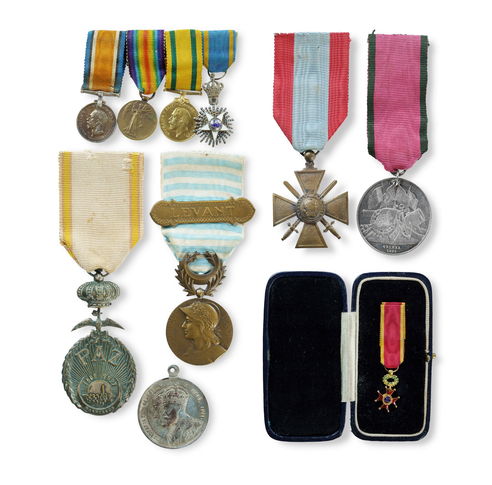 Group of Various Medals: Group of Various Medals Includes Turkish Crimea Medal 1855; Moroccan Peace Medal 1909-1927; Syria-Cilicia Commemorative Medal (or Levant Medal); Croix de guerre for 'Théâtres d'opérations extérieu