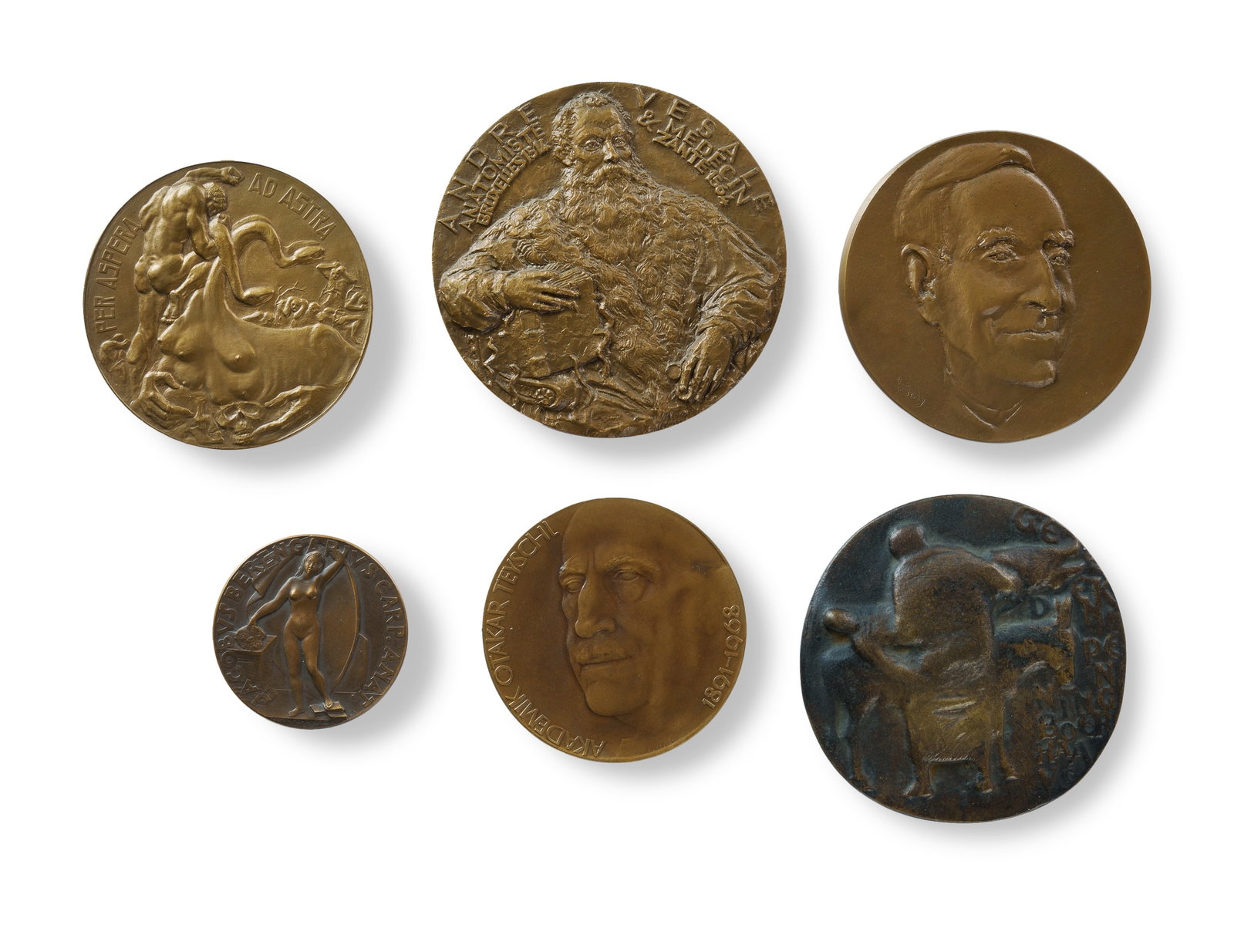 6 Bronze Portrait Medallions: 6 Bronze Portrait Medallions Includes Andreas Vesalius (1514-1564), anatomist, physician, and author of one of the most influential books on human anatomy, De Humani Corporis Fabrica Libri Septem (On 