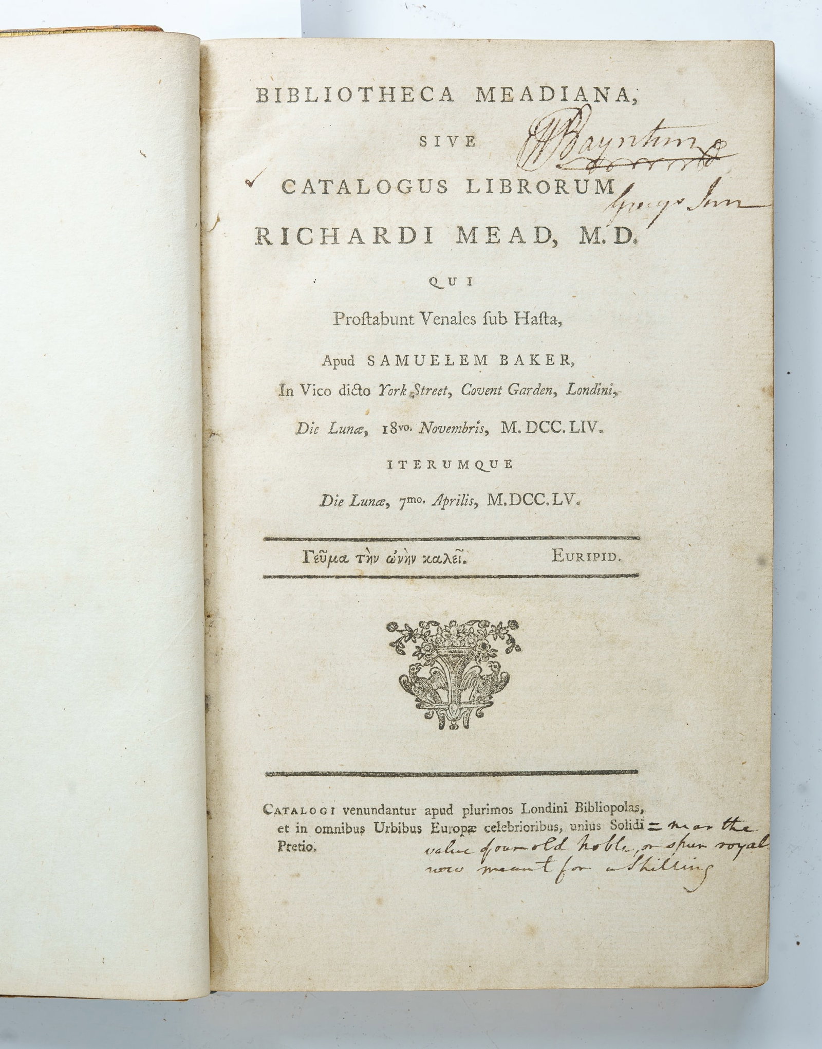 1754 Catalogue of the Library belonging to Richard Mead MD (1 of 5)