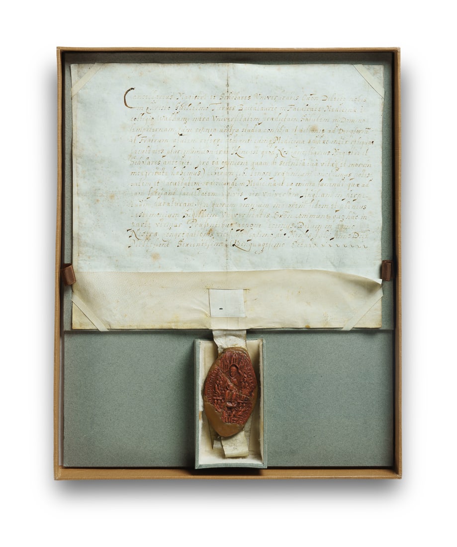 Original 1658 University of Oxford Medical License, awarded to William Turges (b1630 Upavon, (1 of 2)