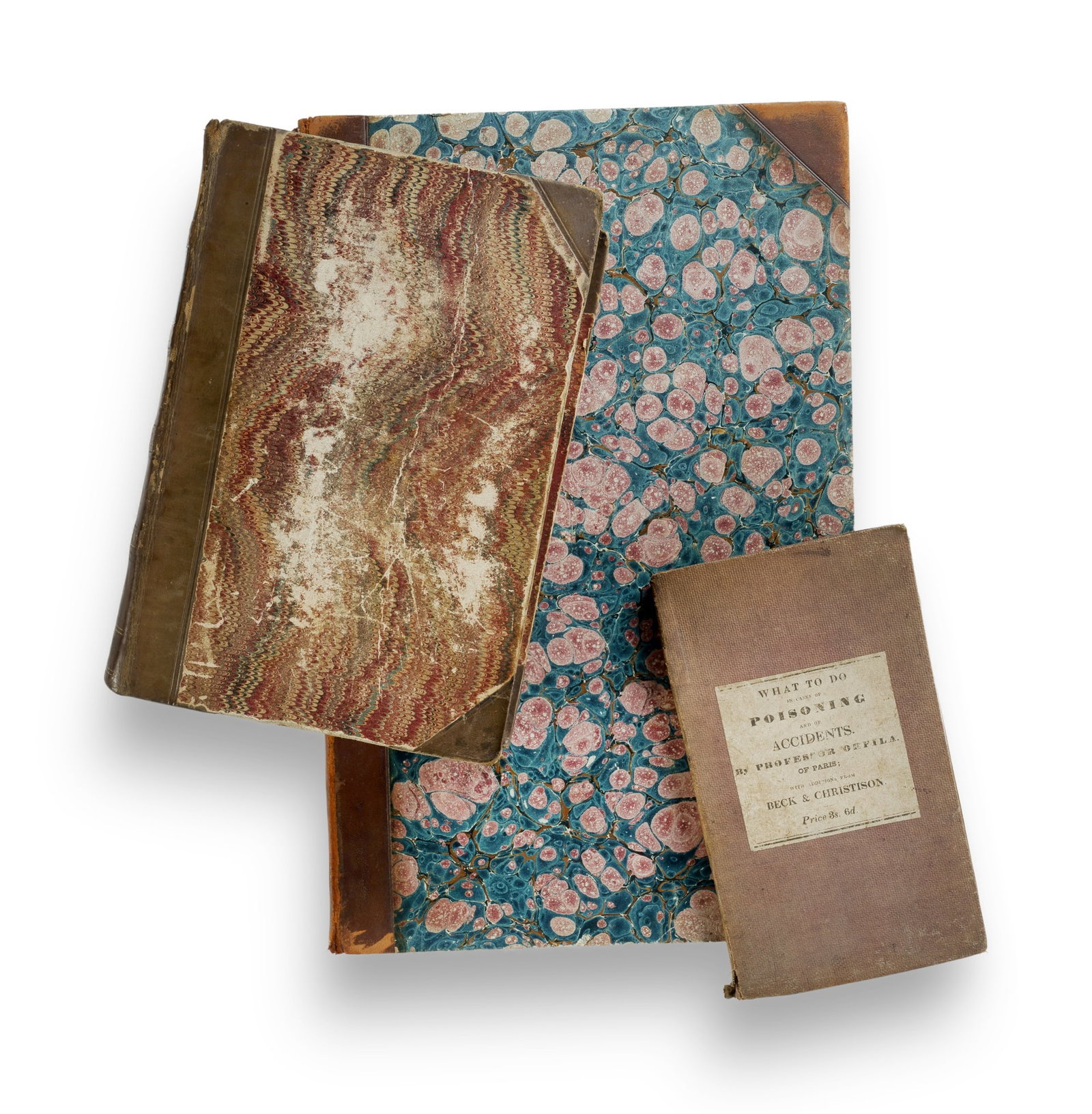 A Chart and 2 Volumes: A Chart on Poisons and First Aid by Mathieu Orfila (1800) with a Volume: A Chart and 2 Volumes: A Chart on Poisons and First Aid by Mathieu Orfila (1800) with a Volume containing 2 Famous Legal Trial Cases regarding Peers of the Realm and their defence (1760, 1765), and a 
